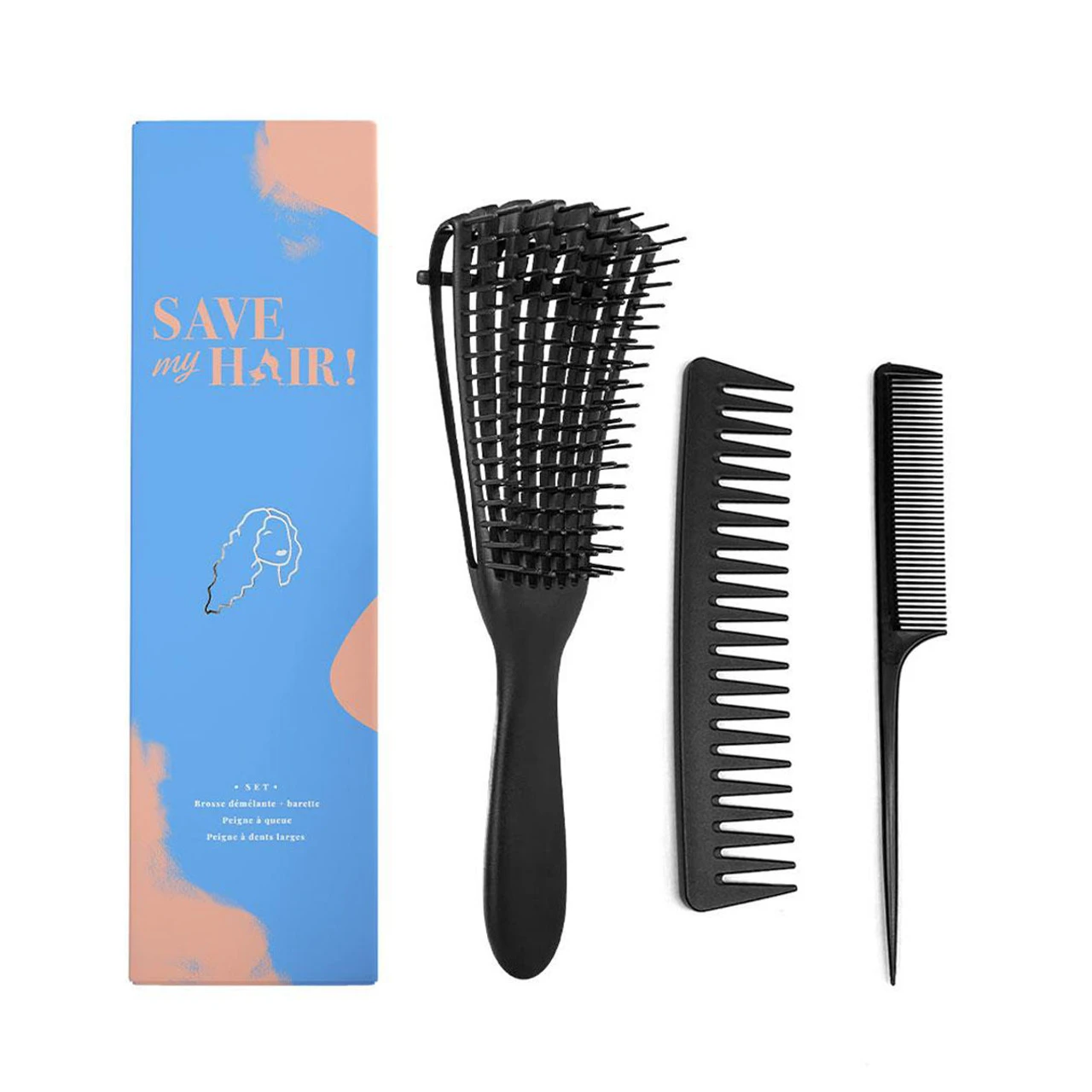 Set Brosse Démêlante + Peige à Queue + Peigne à Dents Larges 1 Set Brosse Démêlante + Peige à Queue + Peigne à Dents Larges
